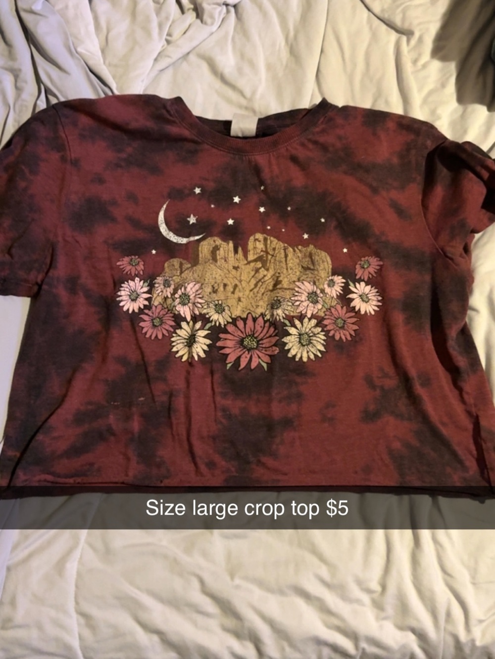 Girls' Red Tie-Dye Floral Graphic Crop Top